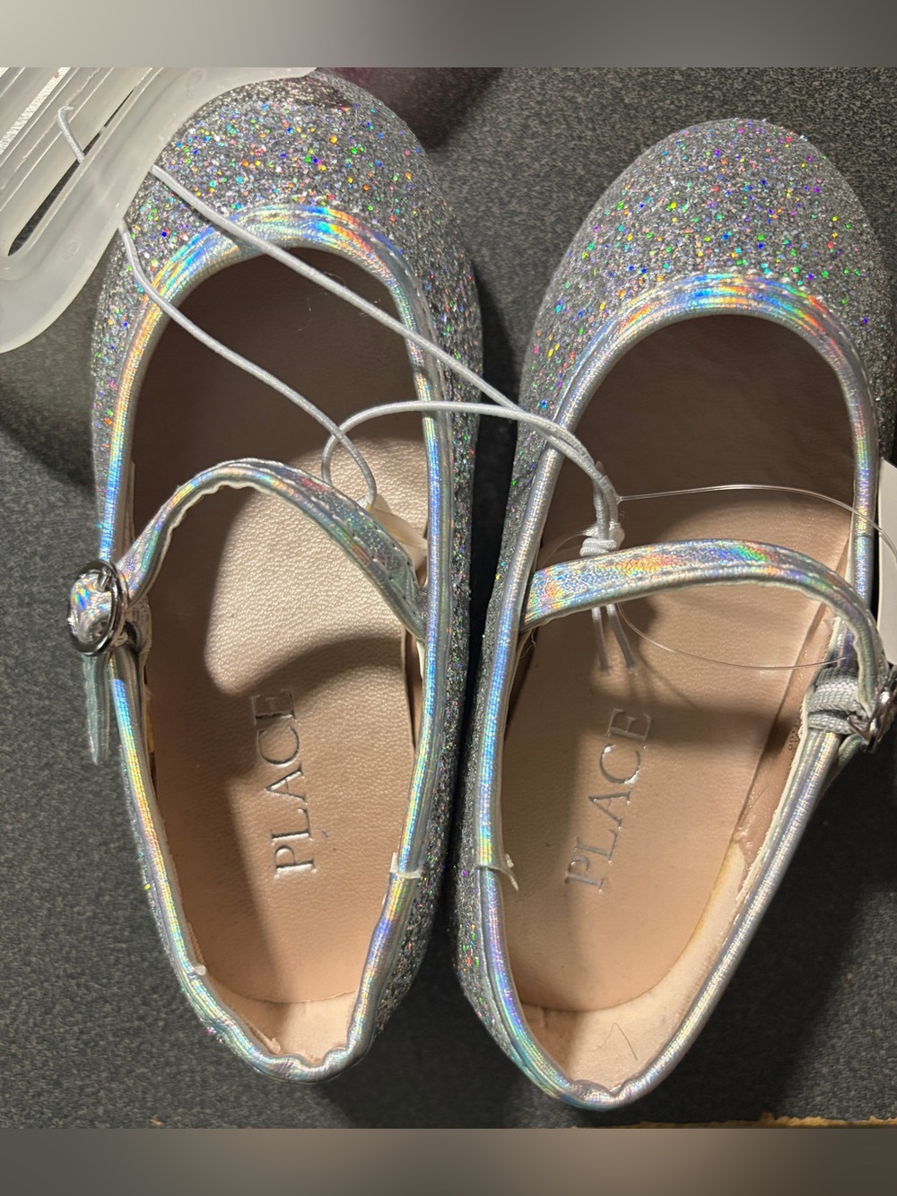 The Children's Place Iridescent Silver Glitter Mary Janes
